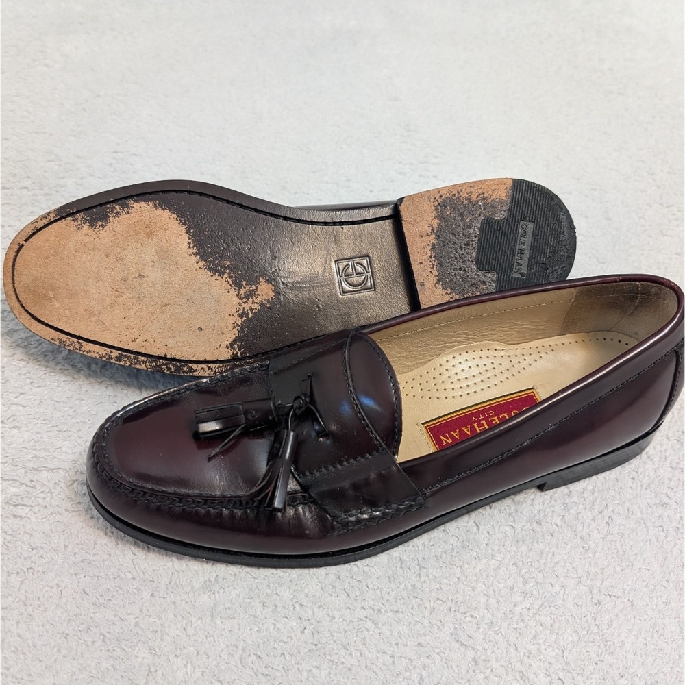Cole Haan City Men's US Size 10.5 A Burgundy Pinch Tassel Loafer Shoes C03507